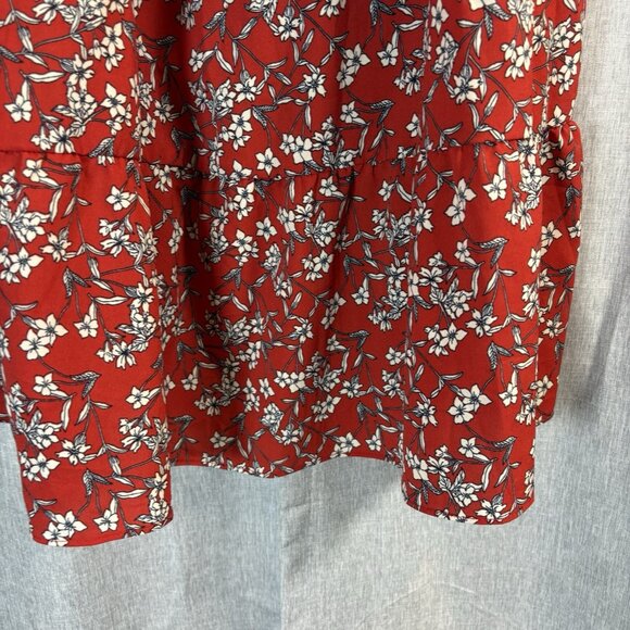 Banana Republic Red Floral Print Strappy Flounce Belted Midi Sundress SZ‎ 10-12 - Picture 4 of 14